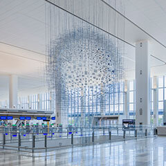 Sara Sze's "Shorter than the Day" art installation in LaGuardia's Terminal B Departures Hall